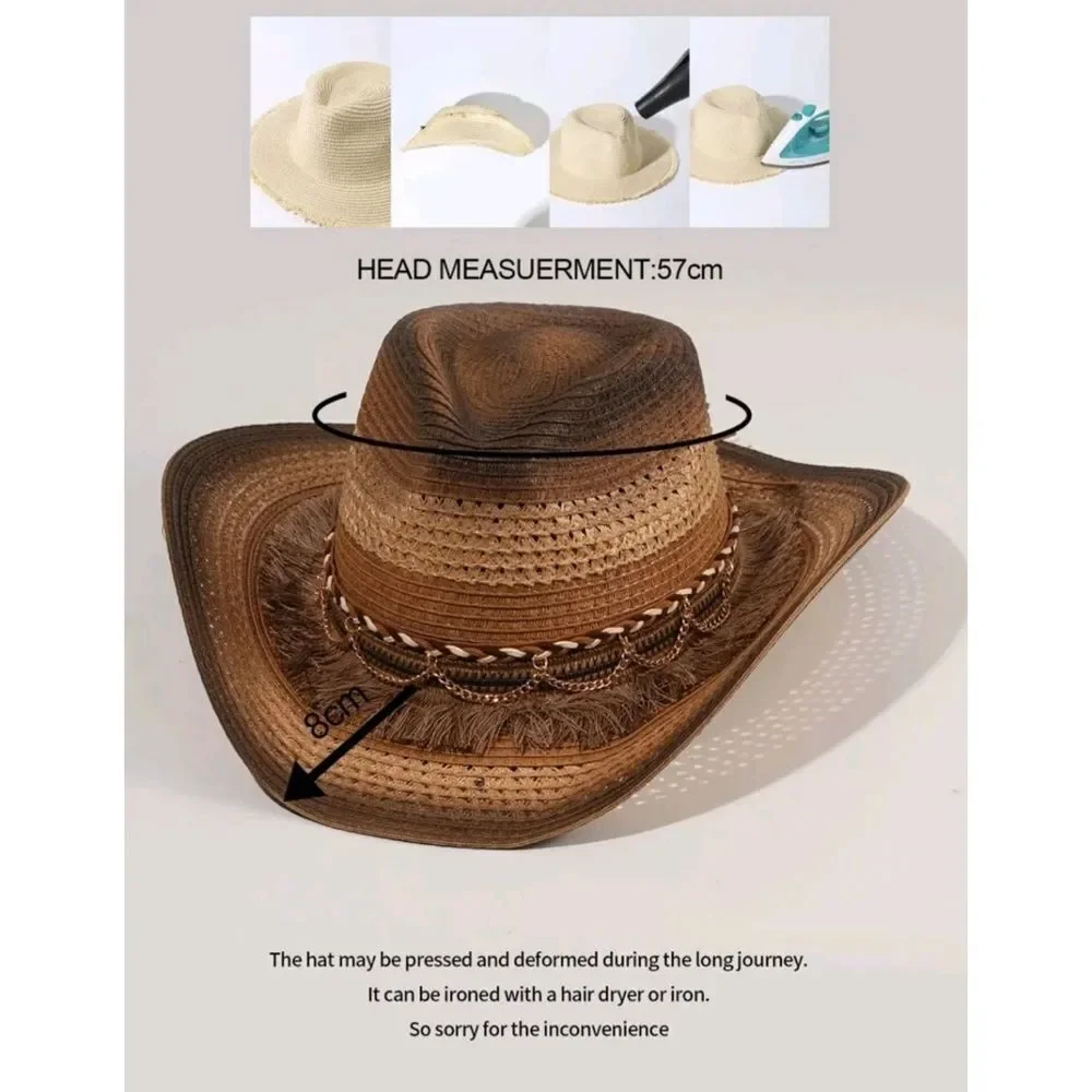 Chain & Tassel Decor Straw Hat